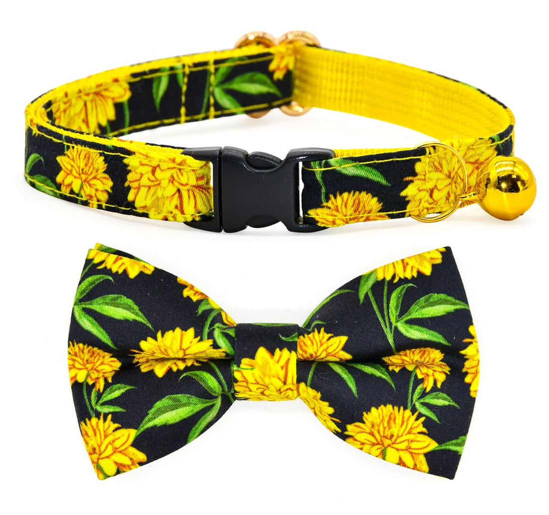 Yellow Chrysanthemum Bow Tie Cat Collar product image for cats at CovePaws